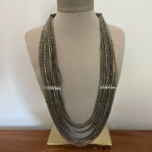 Lucky Brand Silver Metal Glass Beaded 14 Strand Multistrand Statement Necklace